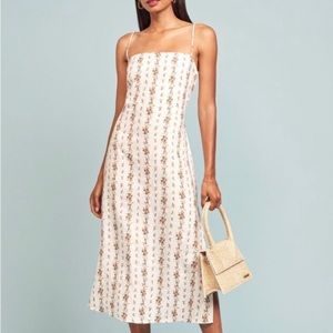 NWT Reformation Leo stappy midi linen dress poppyseed white floral stripes